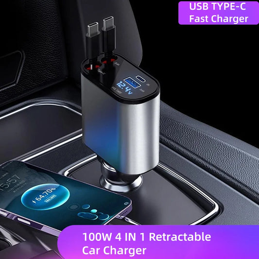 4 IN 1 Retractable Car Charger USB